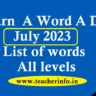 Learn A Word A Day July 2023 list