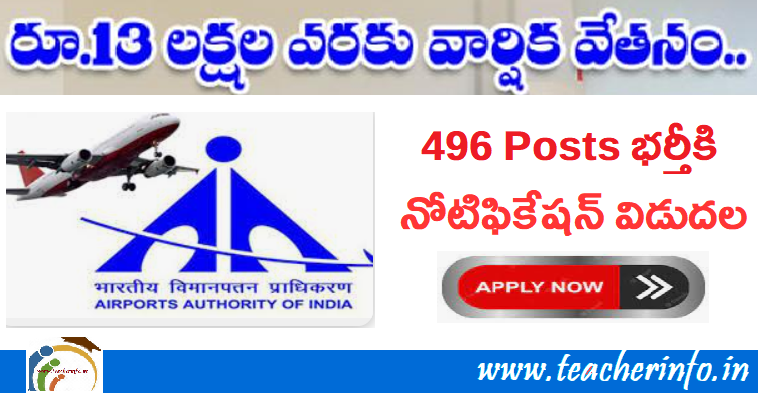 AAI Jobs : రూ.13 లక్షల వార్షిక వేతనం తో 496 పోస్ట్‌ల భర్తీకి నోటిఫికేషన్‌ విడుదల.. పరీక్ష సరళి ఇలా